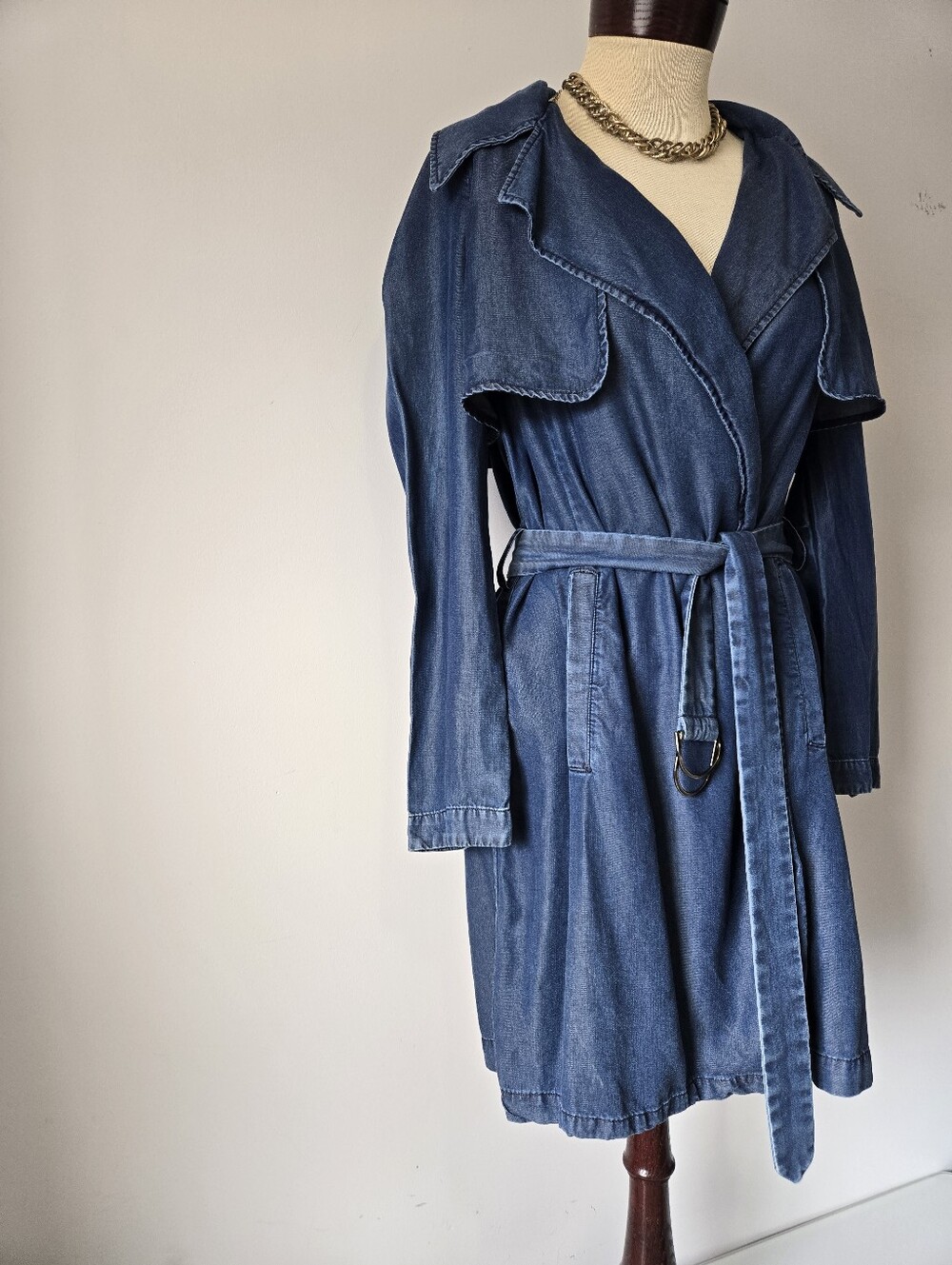 Zara Lightweight Lyocell Denim Belted Trench Coat. Size Small - Picture 2 of 14